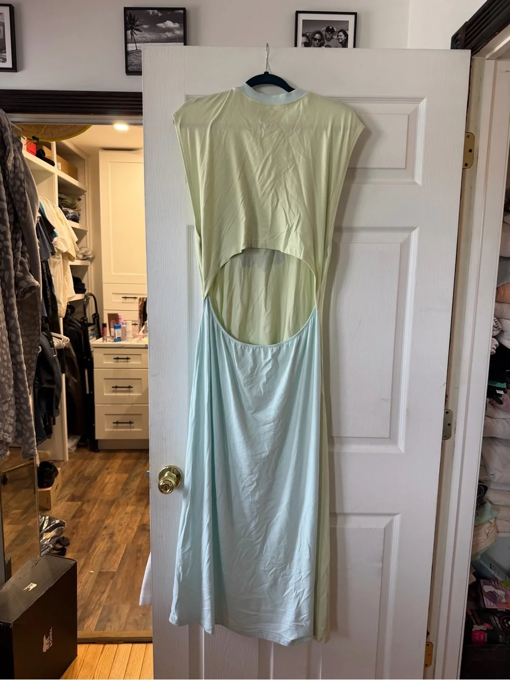 Sleeveless Light Green Maxi Dress with Blue Floral Print by AllSaints - Picture 3 of 4